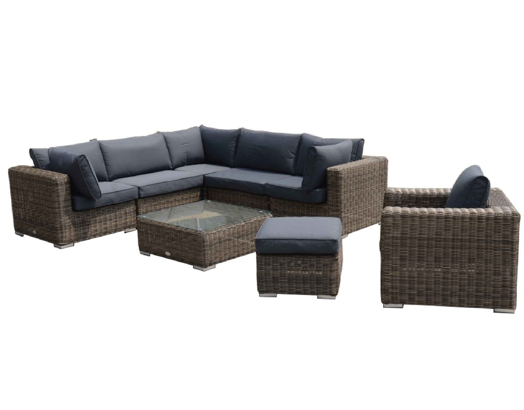 MIMBRE SOFA L* GCV953V-8D# D1-S#CHOCOLATE COJIN TELA DB# GRIS 6PKG