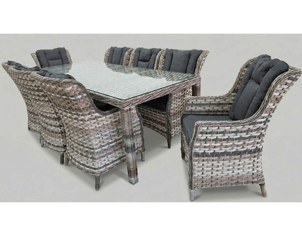 MIMBRE MESA RECT GCV1427V-9# + 8 SILLAS GCV1427V-7# E58-S#  TELA DS# GRIS 9CJ	 