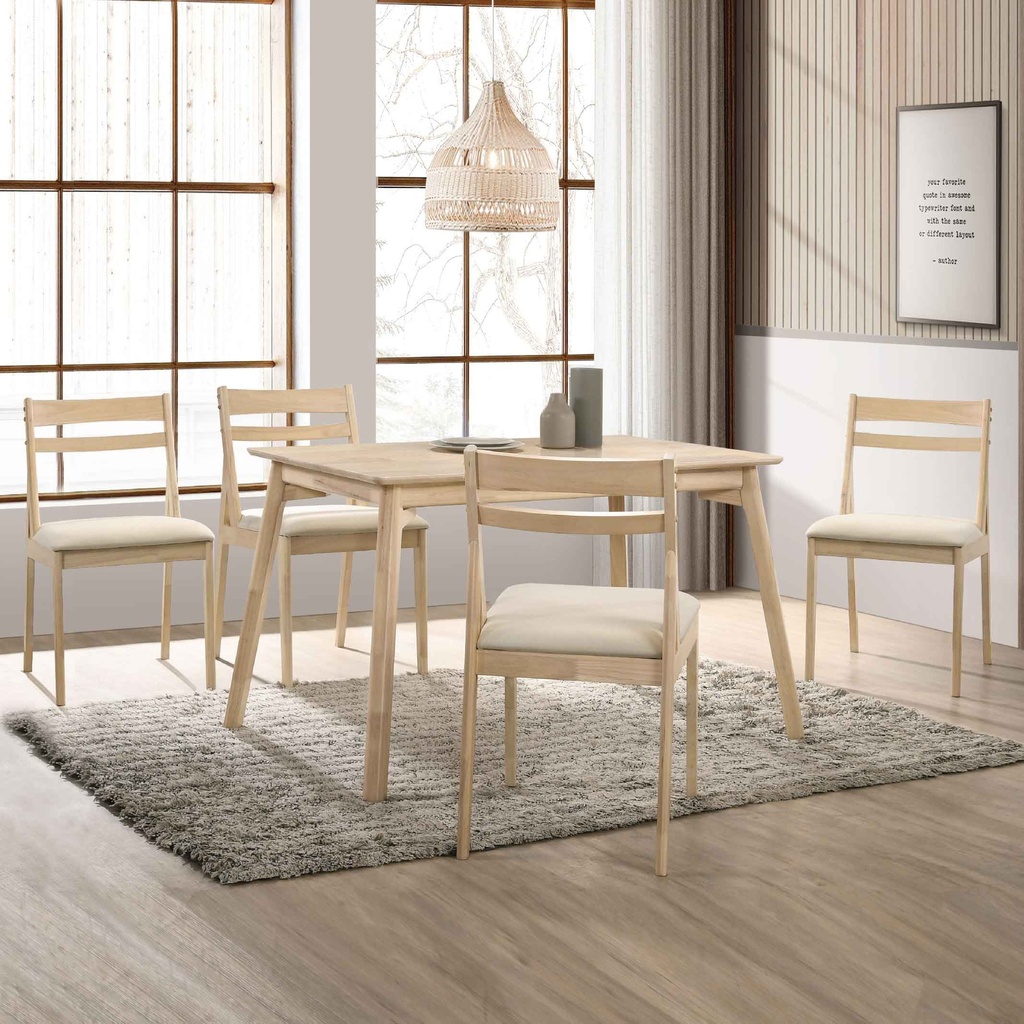 COMEDOR RECT BW21-02T#120X76CM BLANCO +4SILLAS BW20-14C# ASIENTO EN2277-11# BEIGE  3CJ