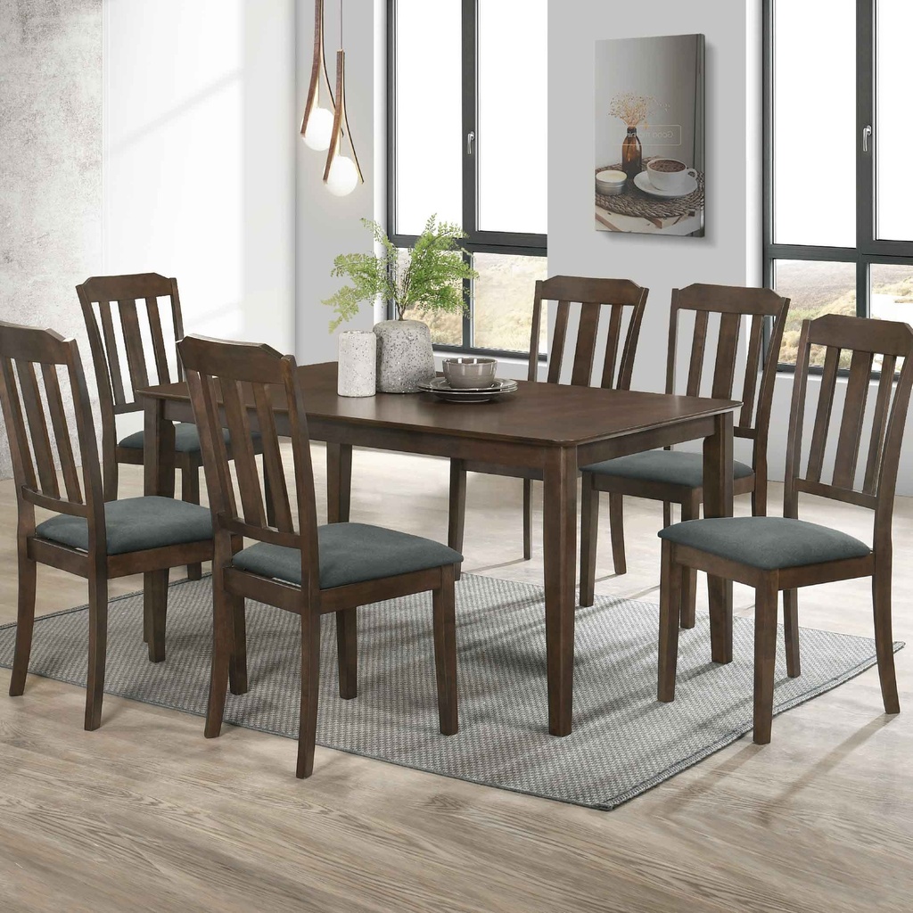 COMEDOR RECT KF3178-DT# 150X90CM +6SILLAS KF8077# TELA FG22616-22# GRIS OSCURO