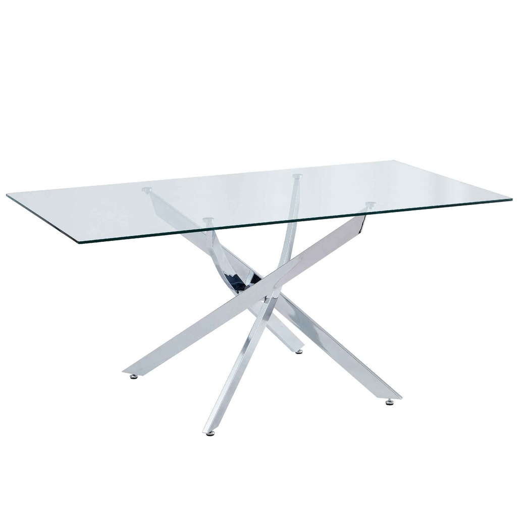 MESA COMEDOR VIDRIO DT7003# RECTANGULAR 160X90X75CM BASE METAL 2CJ