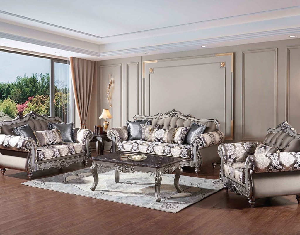 SOFA TELA B9517# 1+2+3  MARCO MADERA TELA COLOR GRIS