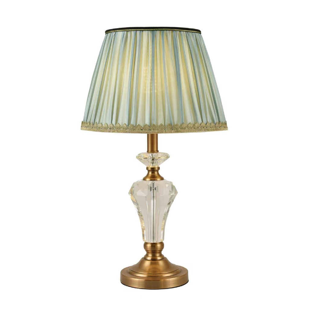 LAMPARA DE MESA MT80384# METAL+DORADO CRISTAL PANTALLA+VERDE ROSCA 2CJ