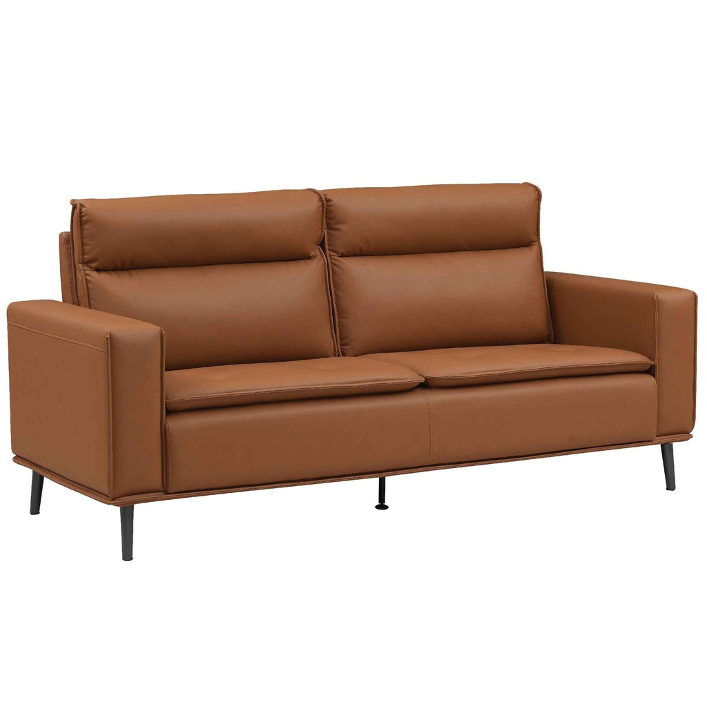 SOFA OFICINA VINIL XP-250# 3 PUESTOS BROWN PATAS METAL NEGRO
