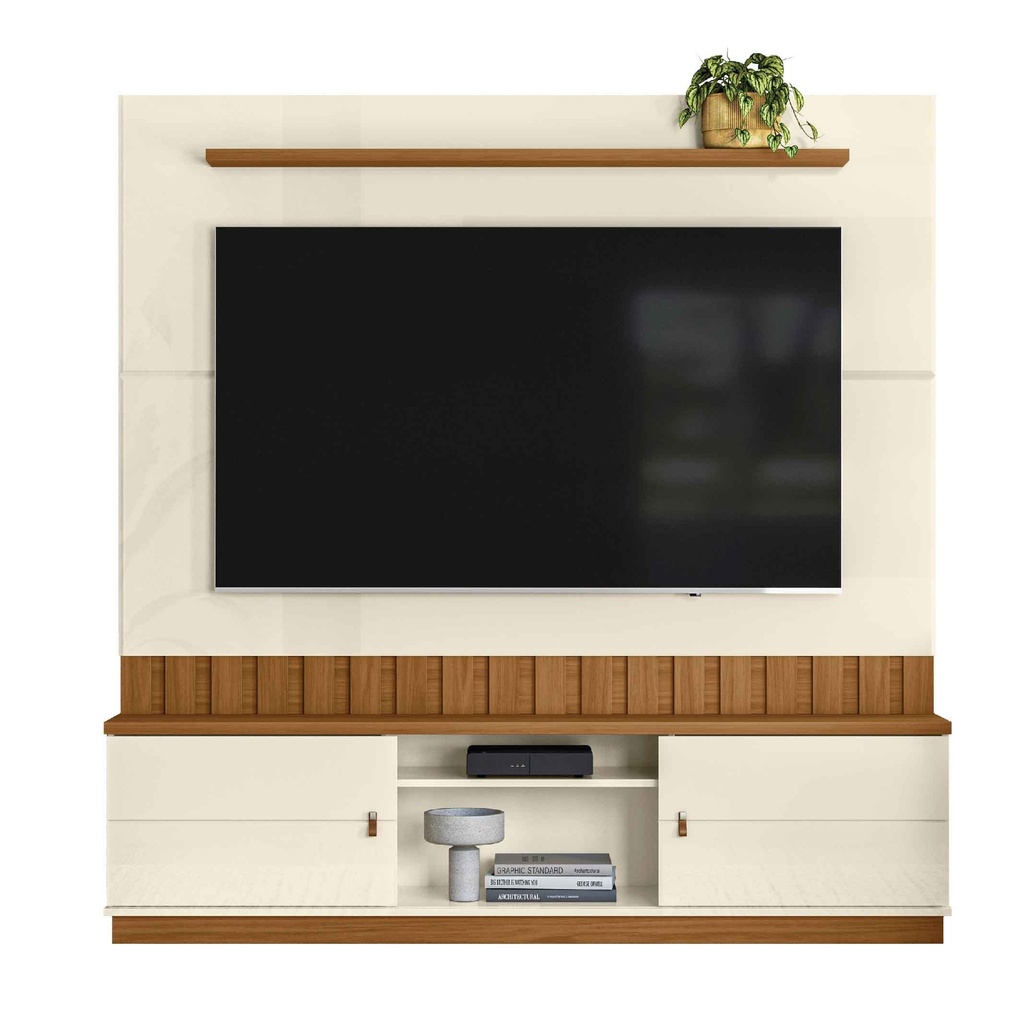 CENTRO DE ENTRETENIMIENTO HOME FLORIANOPOLIS# 2001156#  TV MAX 70" 781# OFF WHITE/AMENDOA 175X34X185CM  