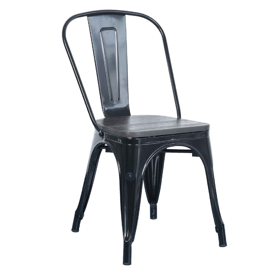 SILLA METAL ZS-T-01W# CON RESPALDAR NEGRO MATE ASIENTO DARKBROWN