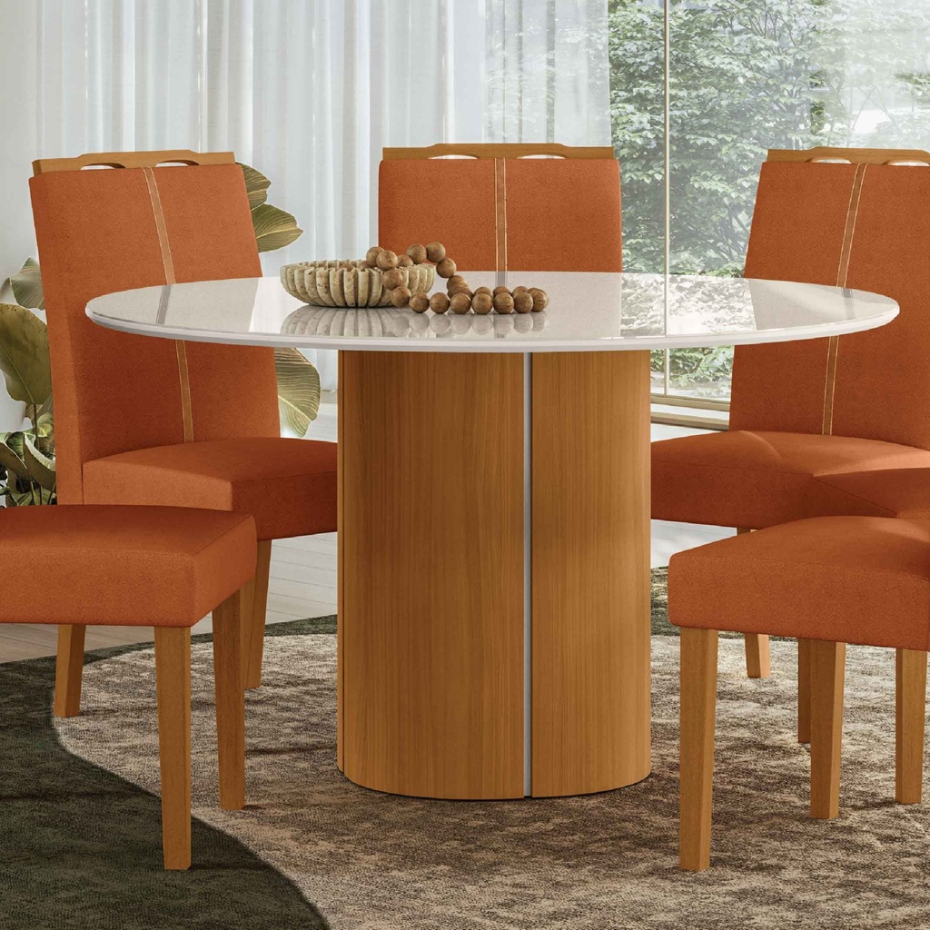 MESA REDONDA DE COMEDOR SERENA # COLOR 960 YPE DAMASCO/OFF WHITHE# 135X135CM