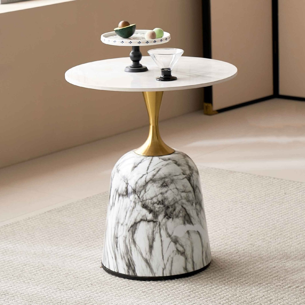 MESITA ESQUINERA T08-T# BASE MARMOLINA BLANCA 50X59CM# 