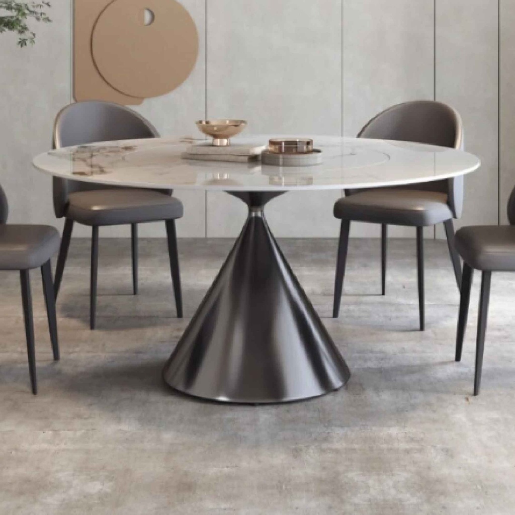 MESA DE COMEDOR REDONDA DT245# PIEDRA SINTERIZADA 120X75CM# BASE METAL