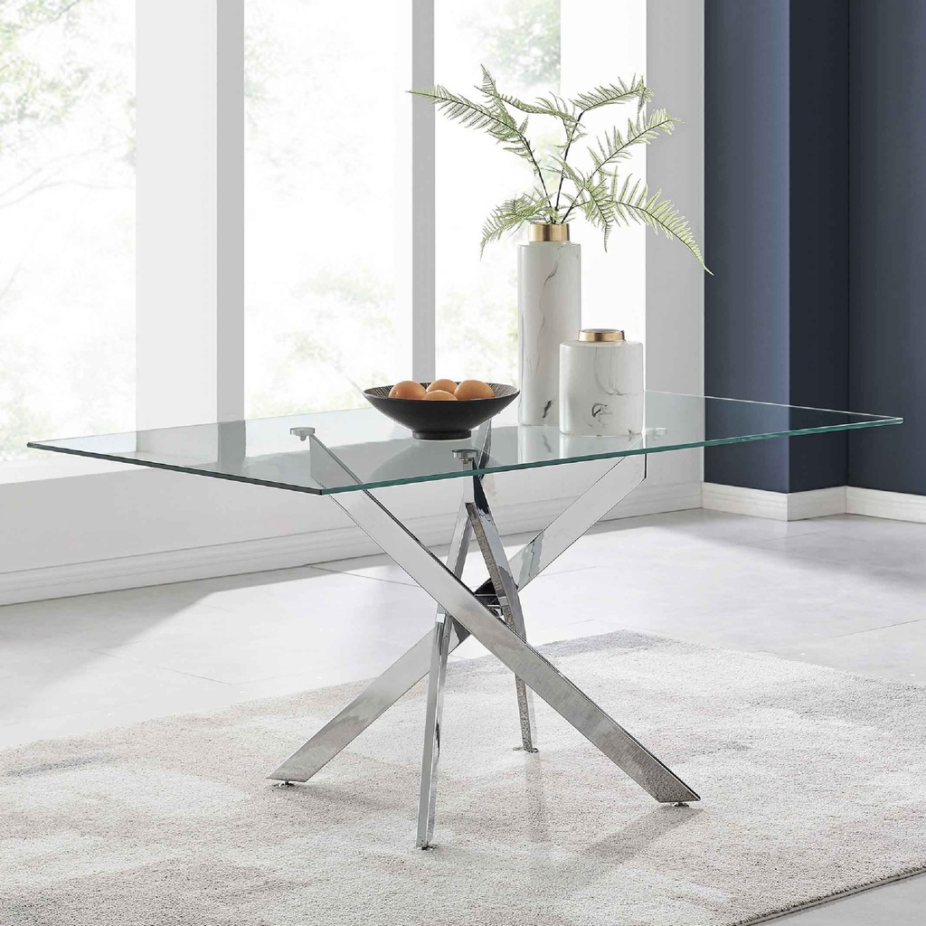 MESA COMEDOR VIDRIO DT7003# RECTANGULAR 160X90X75CM BASE METAL 2CJ