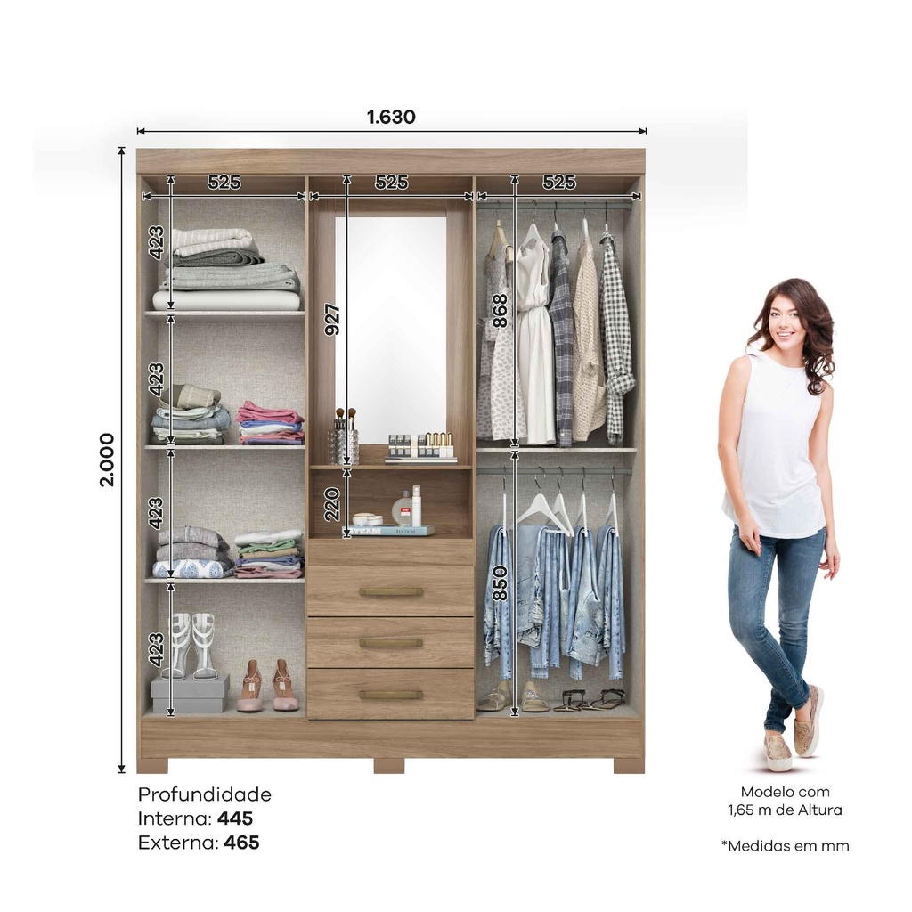 CLOSET B24-198# JEQUITIBA BRILLO# 4 PUERTAS/3GVT 200X163X46CM