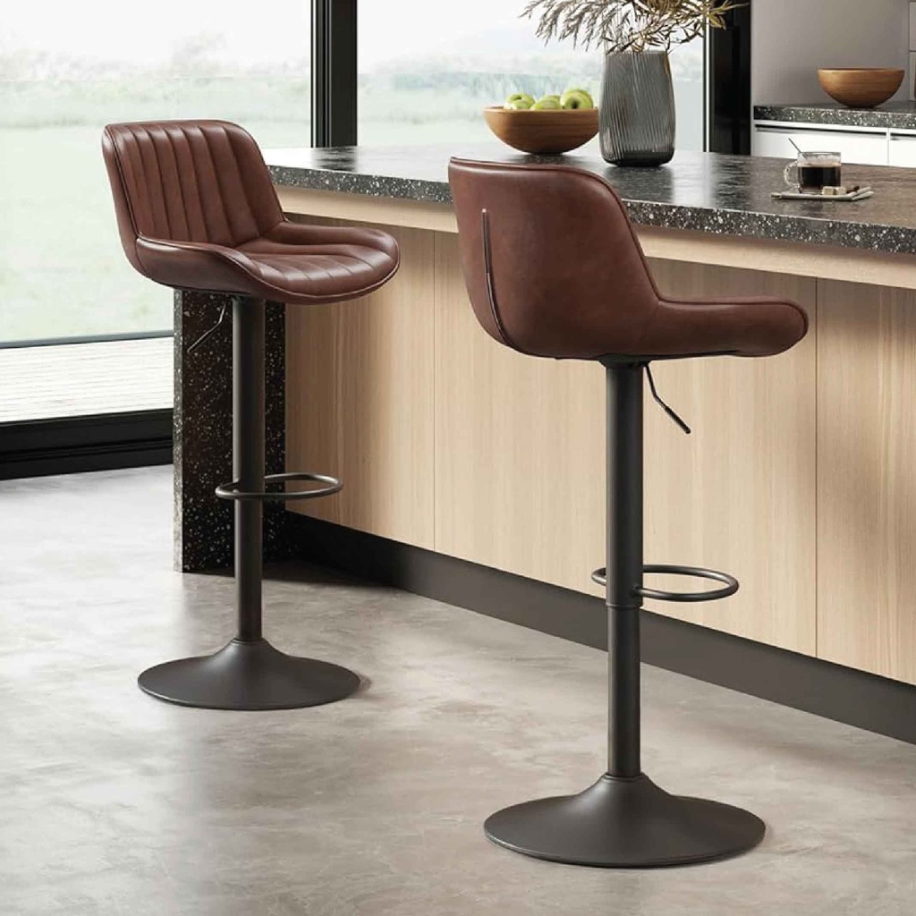 SILLA DE BAR AJUSTABLE ZS-607# VINIL CHOCOLATE OSCURO# BASE NEGRO