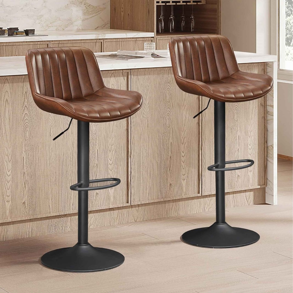 SILLA DE BAR AJUSTABLE ZS-607# VINIL CHOCOLATE OSCURO# BASE NEGRO