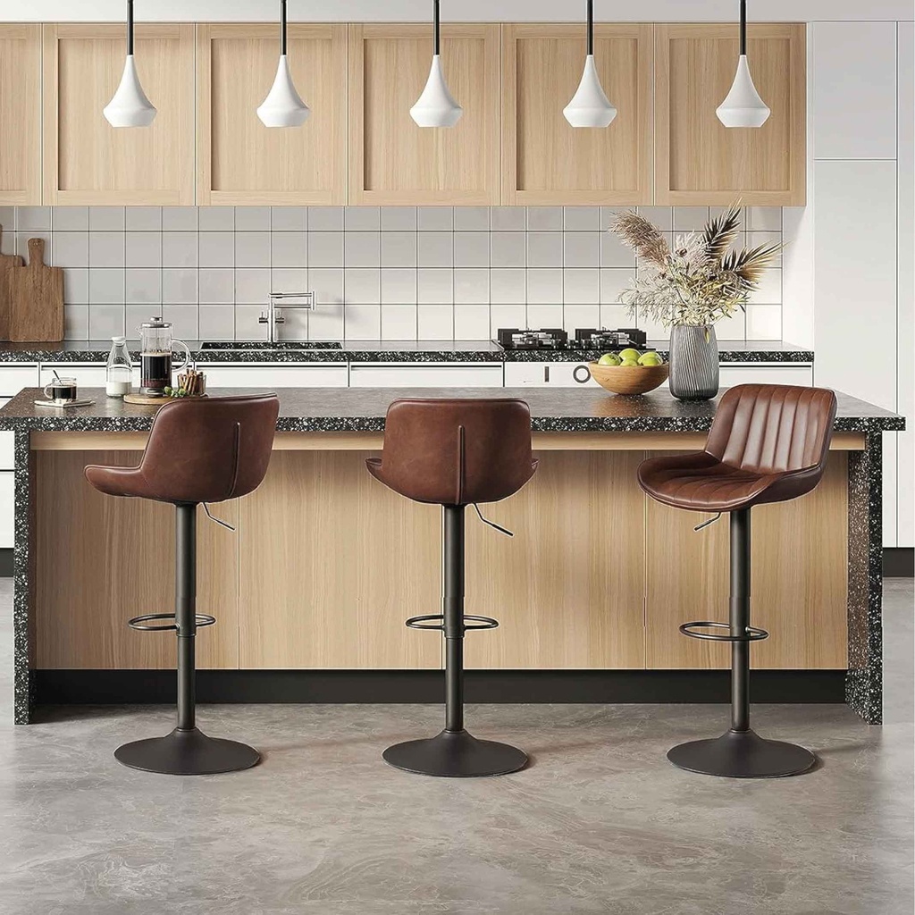 SILLA DE BAR AJUSTABLE ZS-607# VINIL CHOCOLATE OSCURO# BASE NEGRO