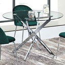 MESA COMEDOR VIDRIO DT7003# REDONDA 120X75CM BASE METAL 2CJ