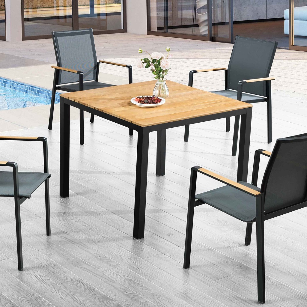 MESA ALU RY-8108S# CUADRADA 93X93X75CM GRIS OSCURO SOBRE POLYWOOD