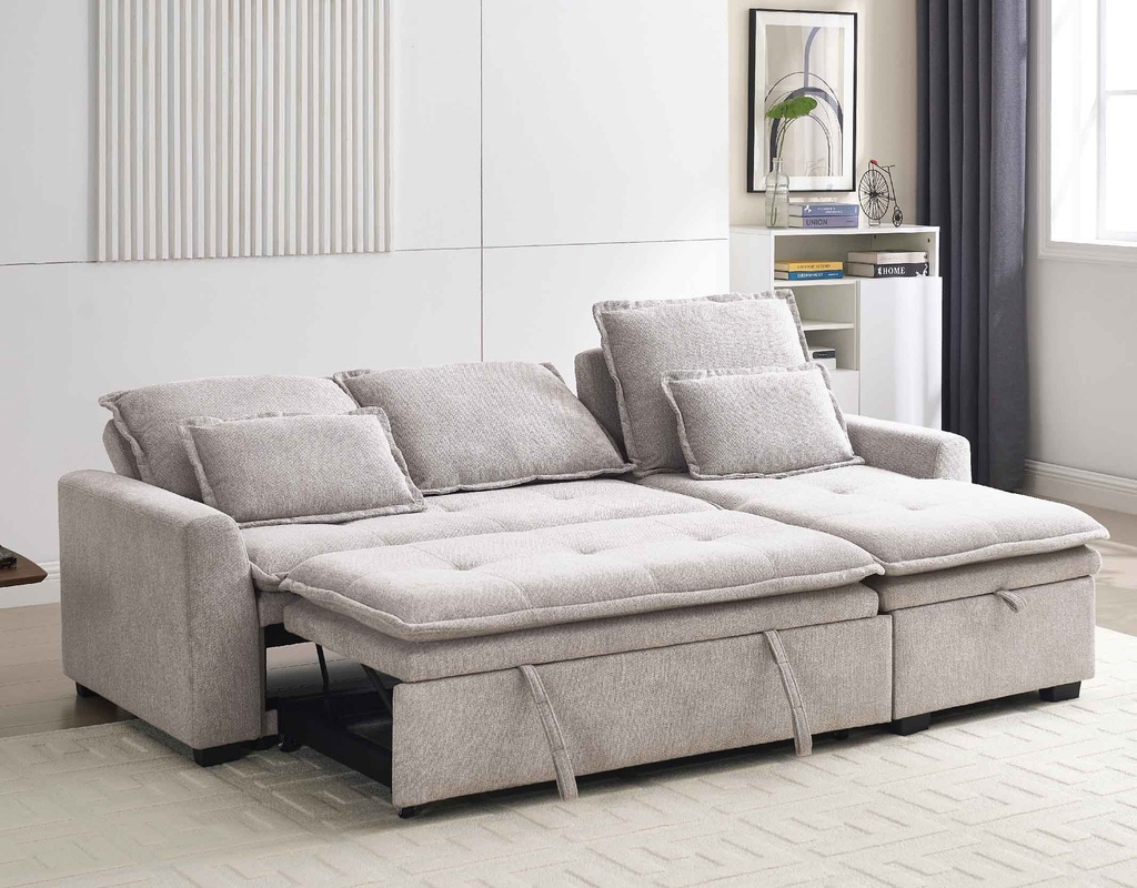 SOFA CAMA TELA L* MLM-110260# COLOR XT-1 BEIGE# C/ ALMACENAJE EN CLEO 2CJ