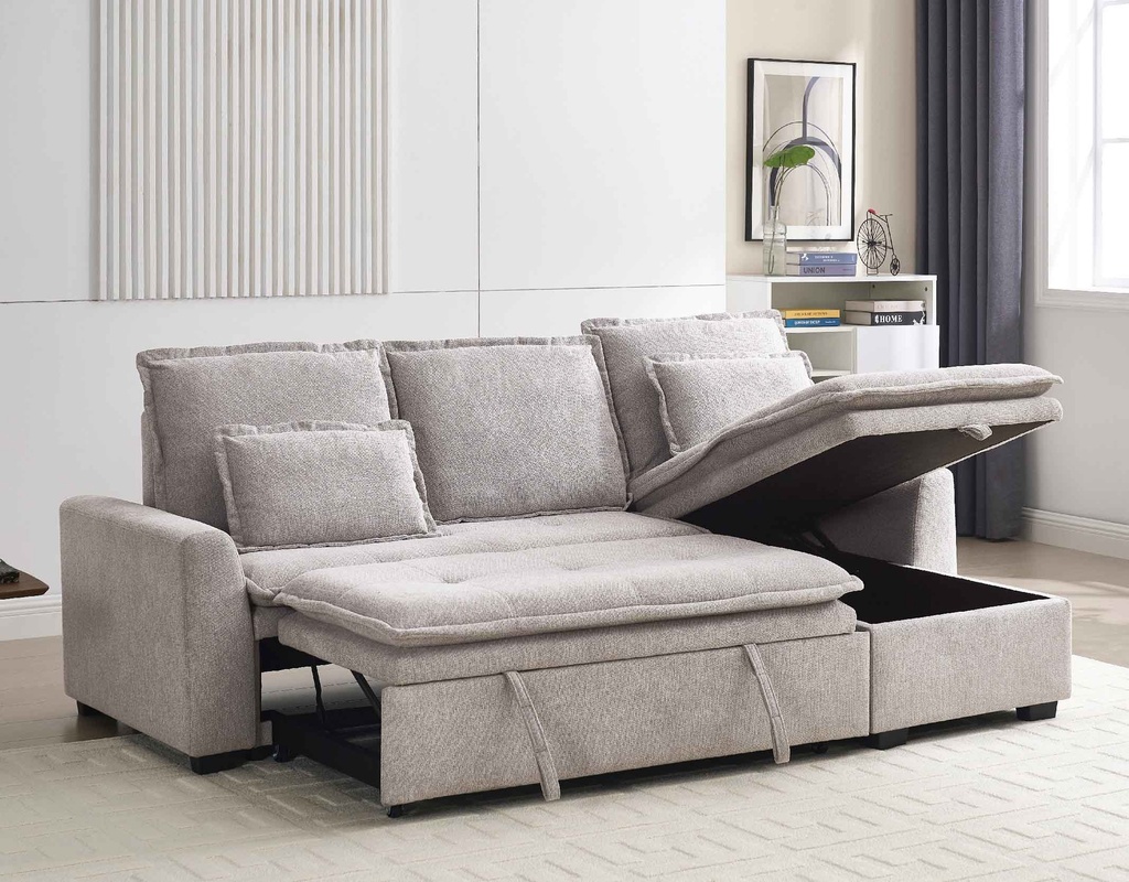SOFA CAMA TELA L* MLM-110260# COLOR XT-1 BEIGE# C/ ALMACENAJE EN CLEO 2CJ