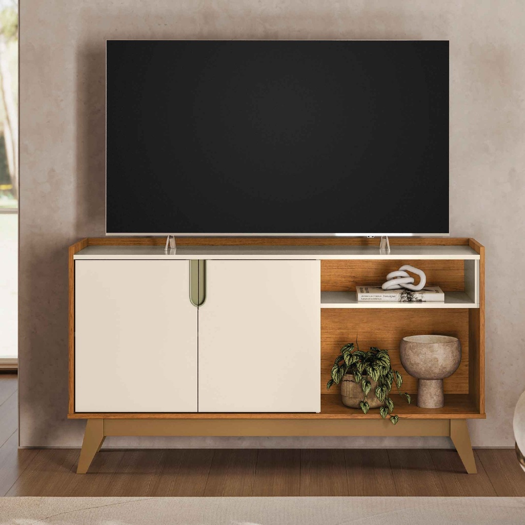 GABINETE P/TV VITORIA# 1005147# TV MAX 55" 790# CANELA/OFF WHITE 135X36X74CM 