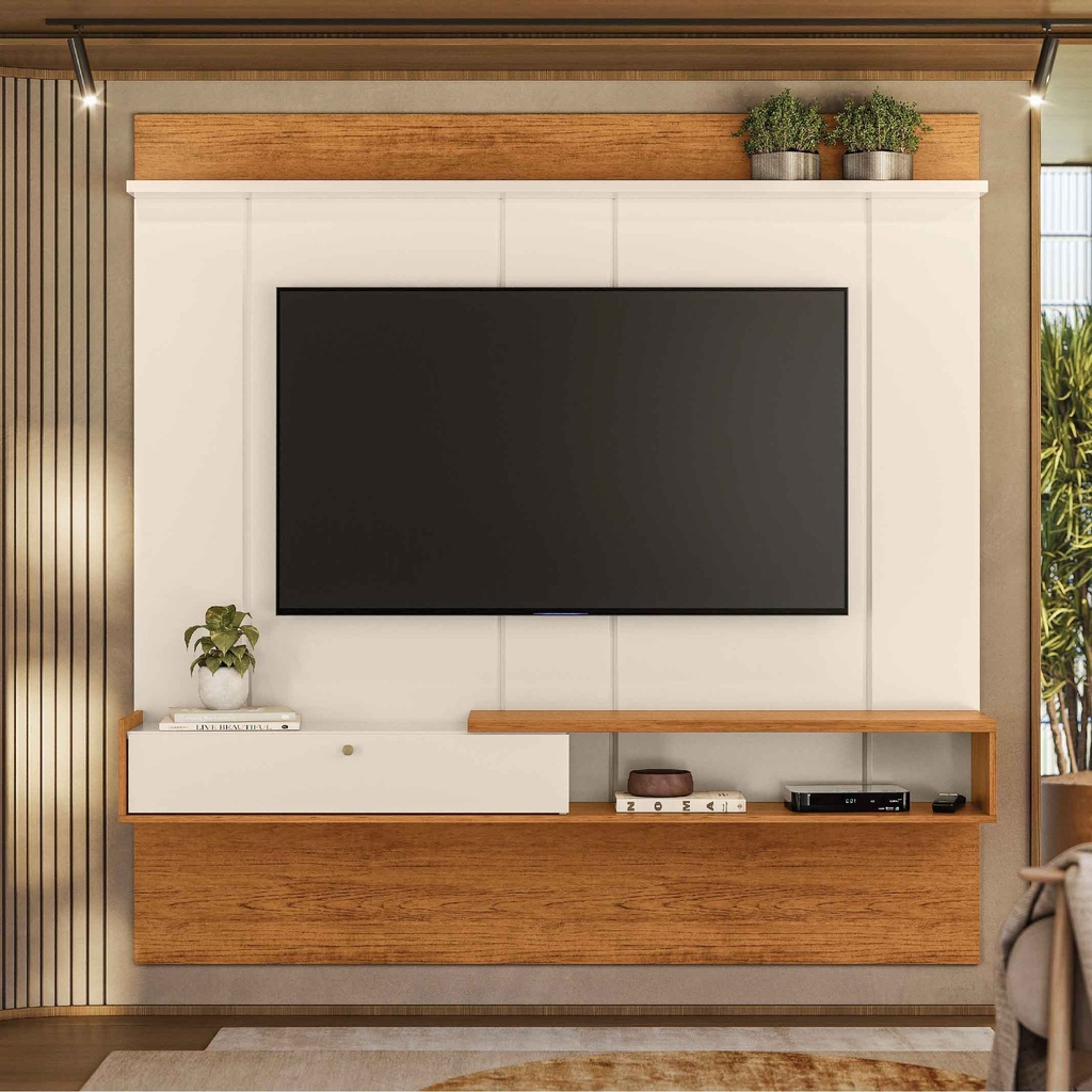PANEL HOME SUSPENSO NITEROI# 2001172#  TV MAX 65" 791# OFF WHITE/CANELA# 1GV 180X31X181CM