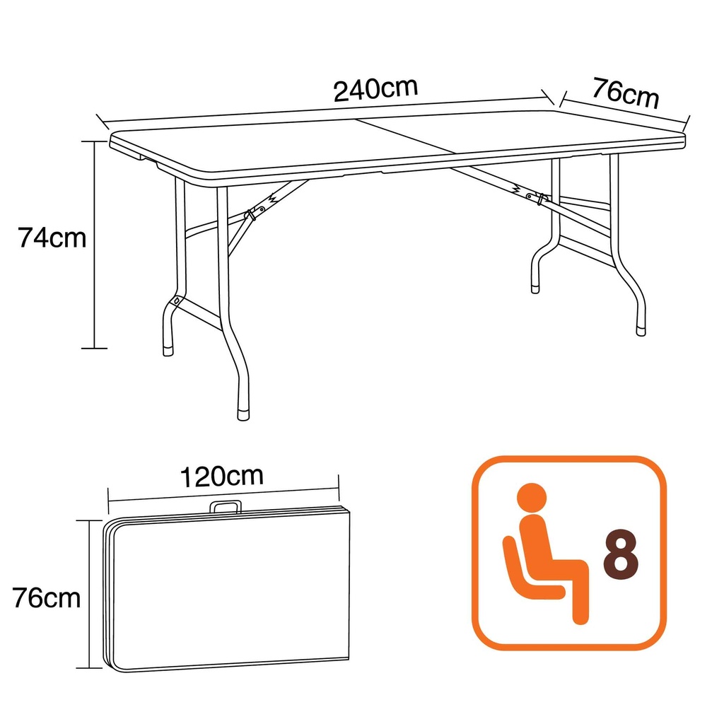 MESA PLEGABLE ZS-FH240A# RECT PLEGABLE POR LA MITAD 240X76X74CM