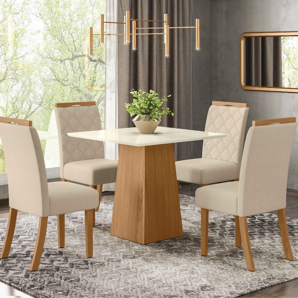 MESA COMEDOR DORA# S211-127# CUADRADO NATURE/ OFF WHITE 90X90X80CM 
