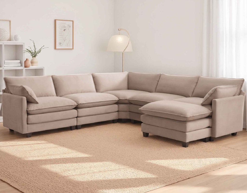 SOFA ESQUINERO TELA L* MLM-110405# ART-08 CREAM# + SEAT AND BACK CUSHIONS + 2 ARM CUSHIONS 