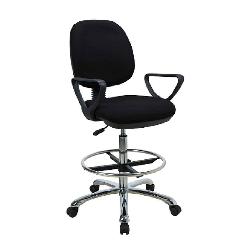 SILLA CAJERO ALTA 0202# NEGRO C/BRAZO ESTRELLA ALUMINIO