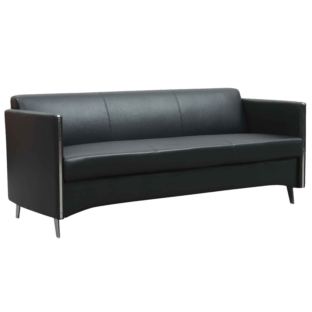 SOFA OFICINA VINIL XP-113# 3 PUESTO NEGRO PATAS METAL