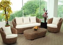 MIMBRE SOFA NATURAL HAMPTON# 2+1+1+MESITA 8COJ/BLANCO G149#