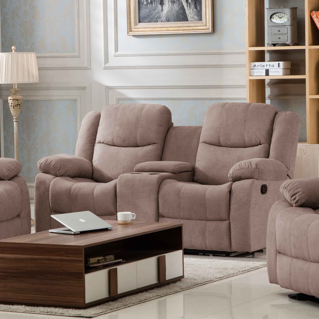 SOFA RECLINABLE TELA R9824F52D# 2PUESTOS C550# C/ PORTAVASO CHOCOLATE