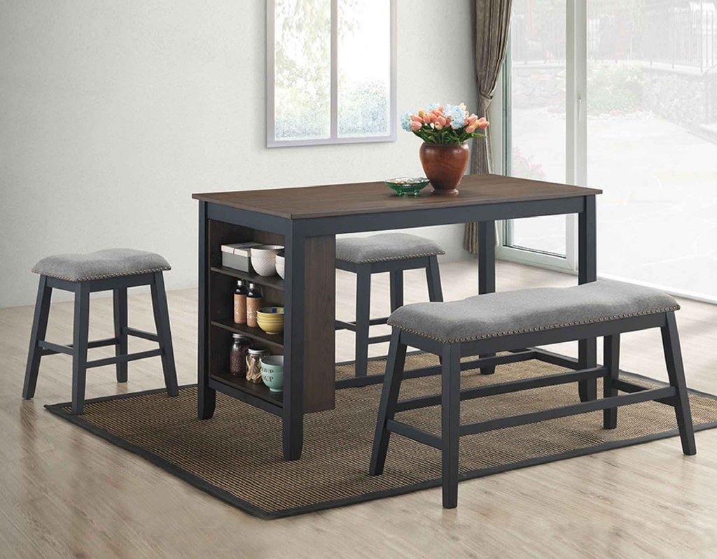 COMEDOR ALTO BE2866T-CH# +2SILLAS BE1860C-CH# +BANCA BE4852B-CH# TELA GRIS OSC