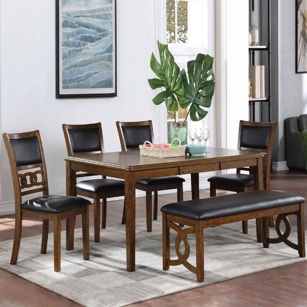 COMEDOR RECT GIA# D1701-160- BRN# 152X89X78CM +4 SILLAS VINIL# +BANCA D1701-25-BRN# 117X43X43CM