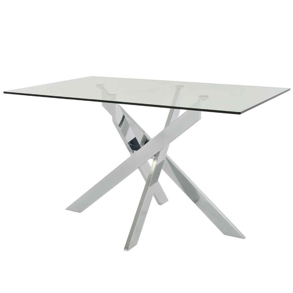 MESA COMEDOR VIDRIO F-1504# 160X90X76 CM RECTANGULAR CROMADA 2CJ