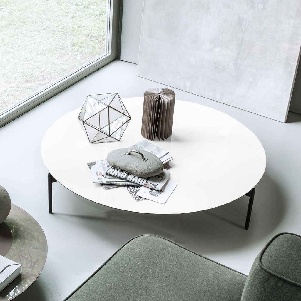 MESITA DE CENTRO BJ-21049B# REDONDA 90X35CM COLOR BLANCO PATAS DE METAL