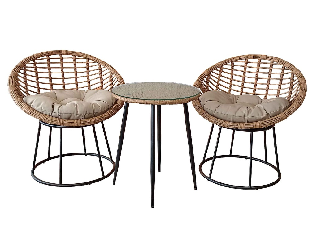 MIMBRE MESA T-459# REDON 50CM C/2SILLA Y-469# CON COJIN CREMA