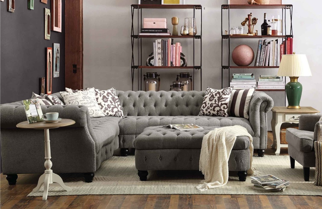 SOFA TELA L* XF213# AIM-9# GRIS 2PZ 296X248X81CM SIN PIECERO
