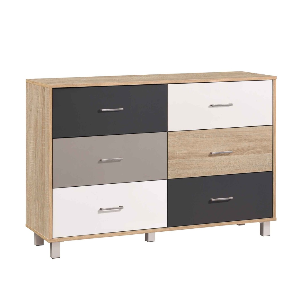 GAVETERO 19 DS8 NORDIC# NATURAL 6GAVETAS /WHITE/D. GREY/LIGHT GREY 120X36X82CM