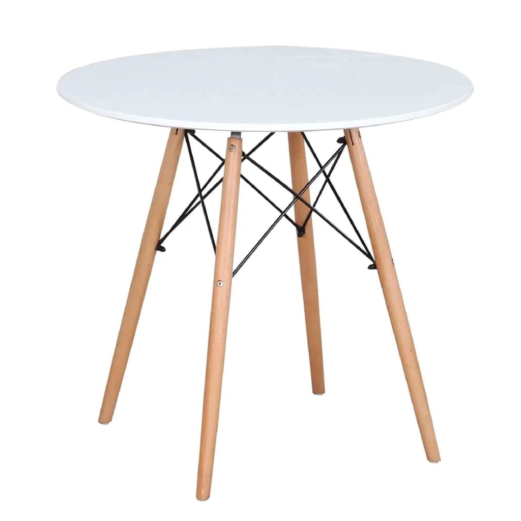 MESA REDON DT-012-1# 80X72CM BLANCO PATAS MADERA NATURAL