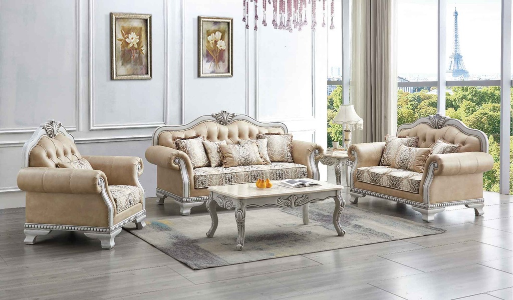 SOFA TELA B9528# 1+2+3 MARCO MADERA #GRIS BLANCO