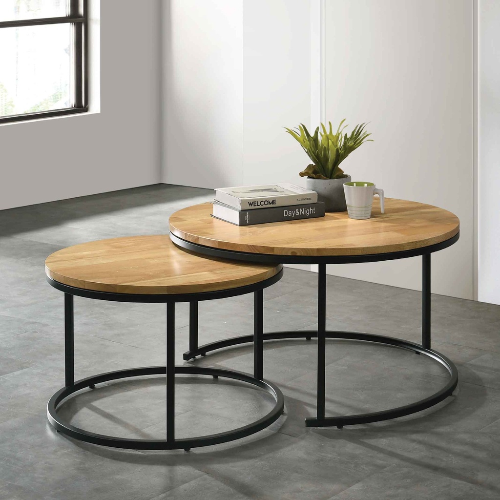 JUEGOS DE MESITAS PERRY COFFEE TABLE# REDONDA NATURAL DE 2 PIEZAS