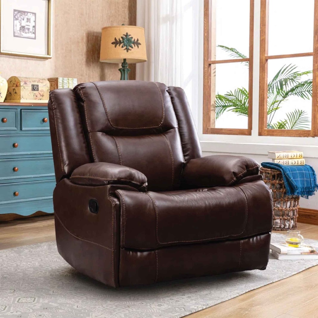 SOFA RECLINABLE CUERO/VINIL RR5211BY51D# BROWN F198/ BROWN V198# 1PUESTO