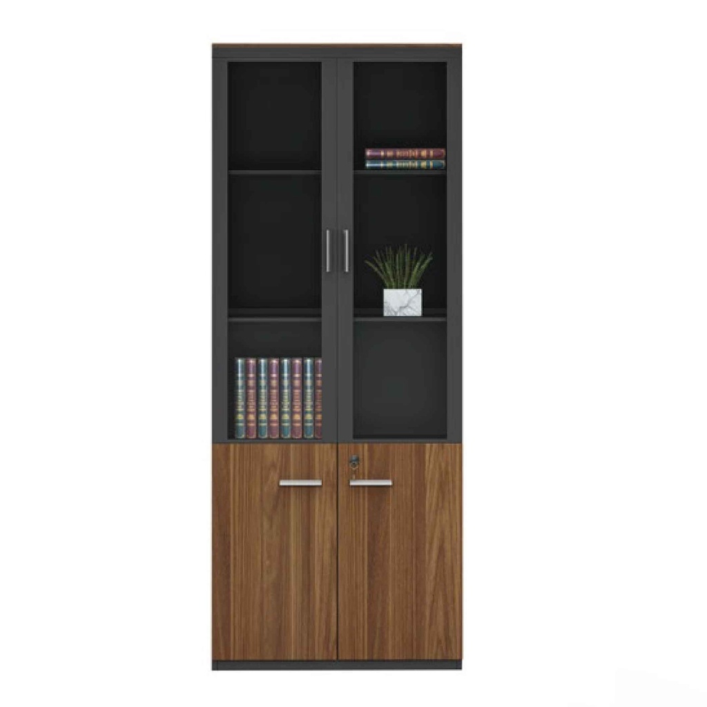 LIBRERO KB-606# 80X40X200CM 2 PUERTAS#COLOR TP-904#+GRIS ALUMINIO+CRISTAL TRASPARENTE  3CJ