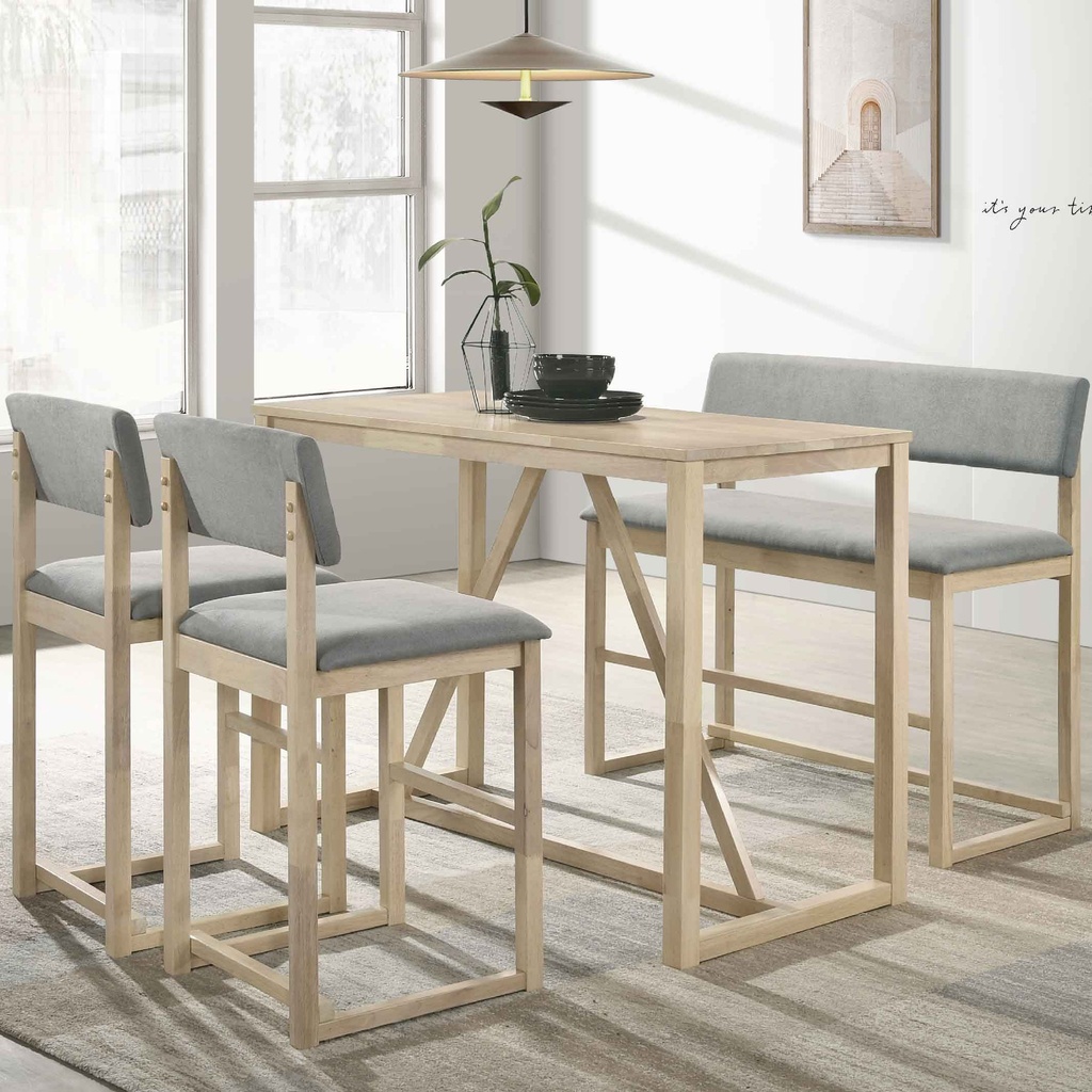 COMEDOR ALTO RECT BW23-13T# C/2 SILLAS BW23-04B-1S+ BANCABW23-04B-2S# TELA EN2266-6# GRIS CLARO 3CJ