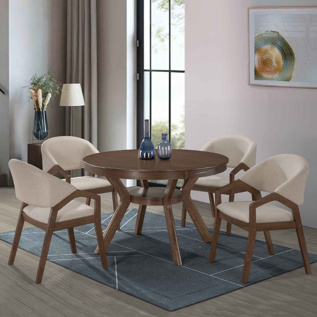 COMEDOR REDON KF3182DT# 120X120CM +4 SILLAS TELA KF8155# LIGHT BROWN 83266 4CJ