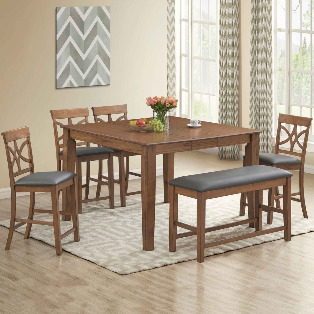 COMEDOR ALTO CUADRADO BE2912T-CH# EXPANDIBLE C/4SILLAS BE1936C-CH# +BANCA BE4900B-CH# TELA GRIS # RUSTICK MINDY (BE902)#