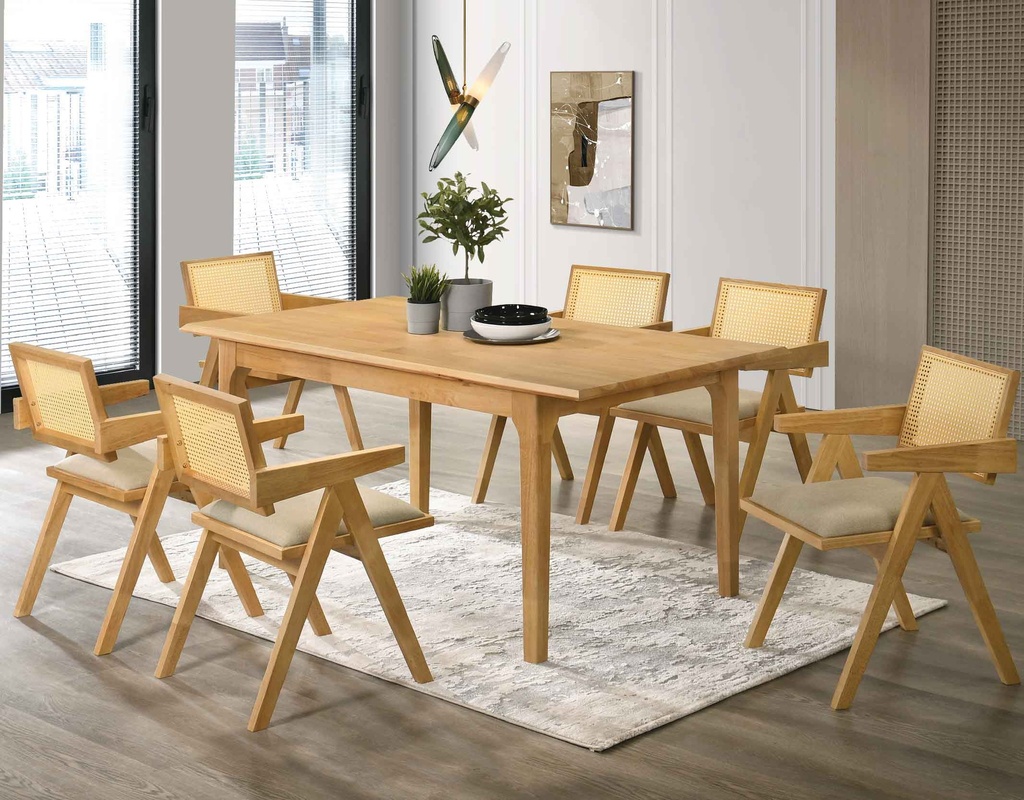 COMEDOR RECT BW23-19T#170X76CM ROVESE NATURAL +6SILLAS BW23-14C# ASIENTO EN2277-10#