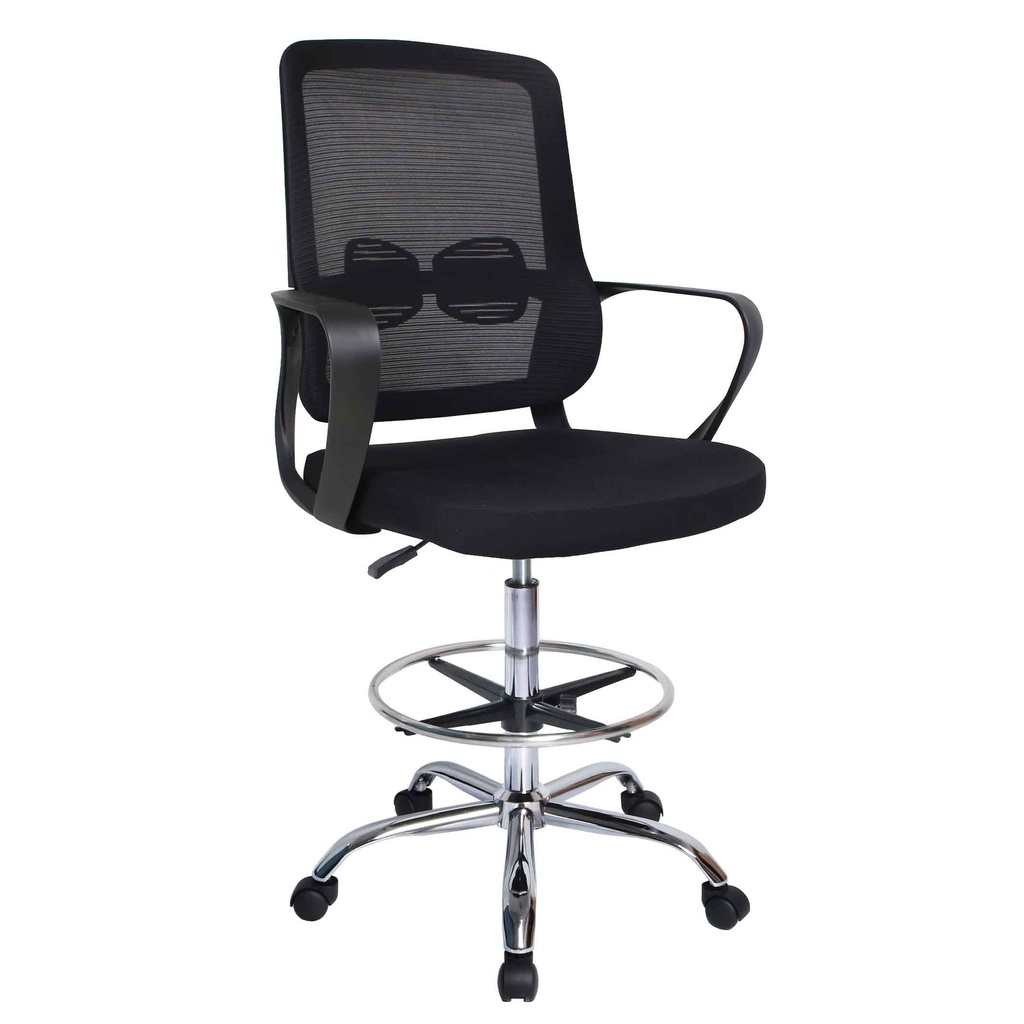 SILLA CAJERO ALTA SK-1021SY# NEGRO C/BRAZO ESTRELLA CHROMADA