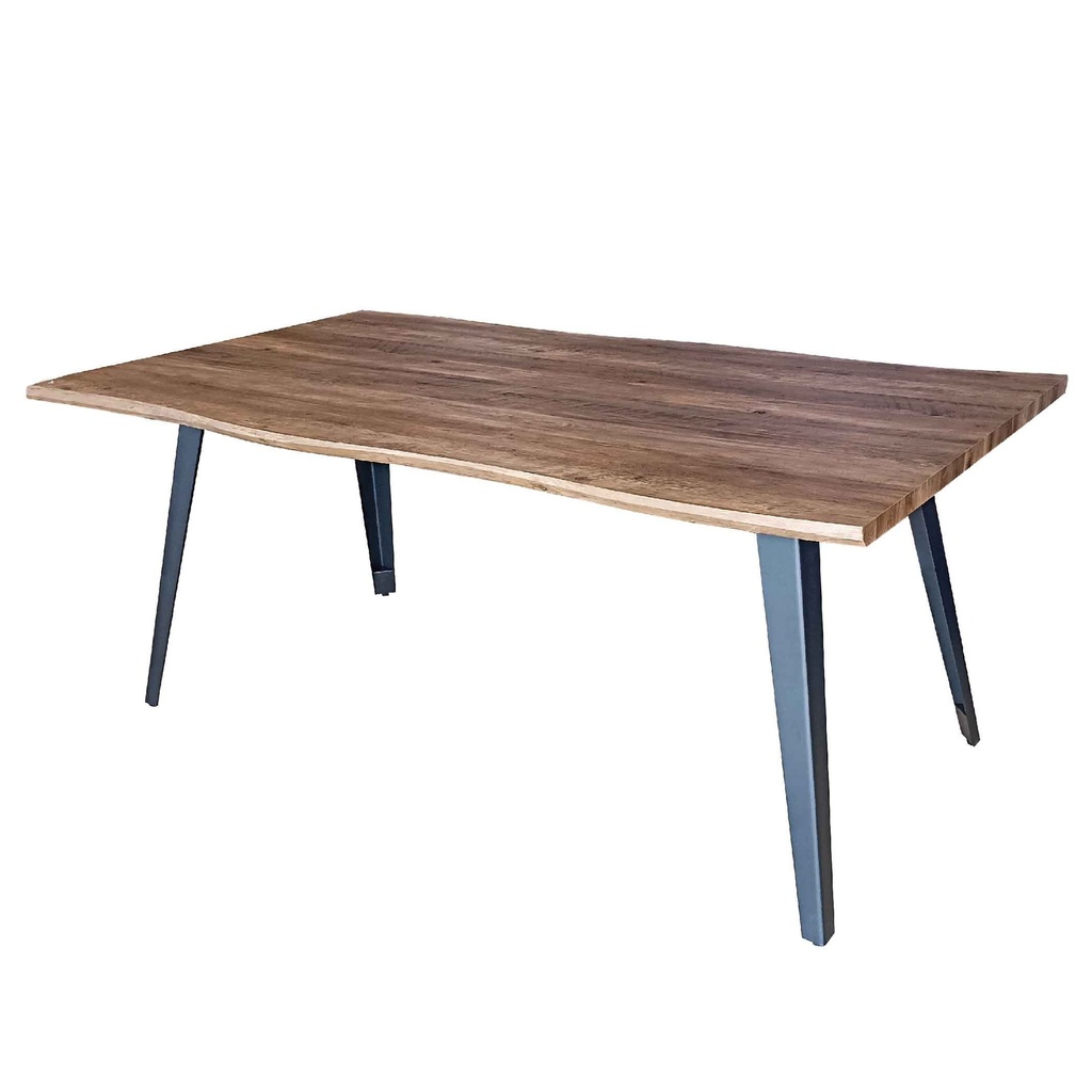 MESA COMEDOR RECT DT1417# 160X88X76CM CHOCO. 31014# SOBRE CURVO/ PATAS METAL 2CJ