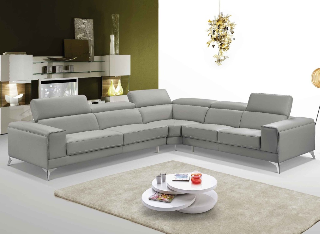 SOFA CUERO/VINIL L* FD2773# 3P+ESQ+2P DERECHO 682# GRIS + PATAS